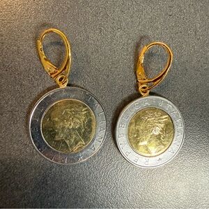 Bronze Italia 500-Lire Coin Leverback Earrings